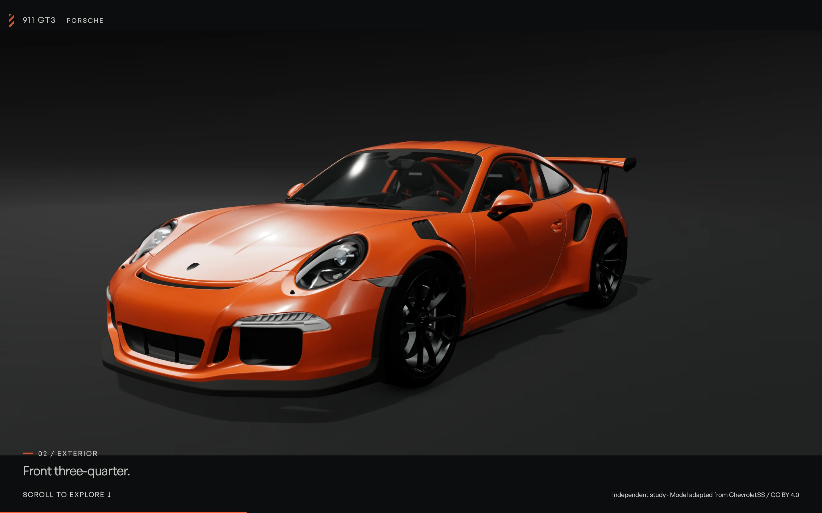 The Porsche 911 GT3 revealed in its dark automotive studio experience.